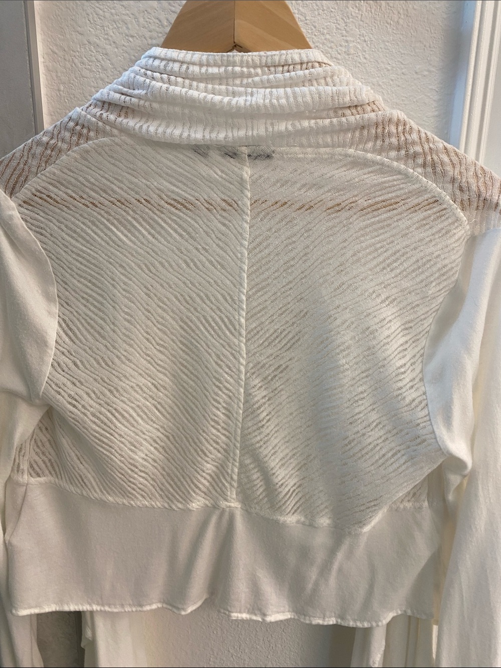 Anthropologie Cream Sheer Draped Open-Front Cropped Cardigan - Picture 3 of 4
